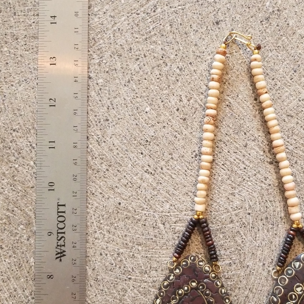 Bone wood beads summer boho necklace - Picture 8 of 10